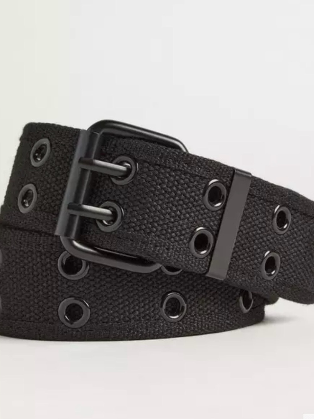 Black Double-Prong Canvas Hole Belt for Women